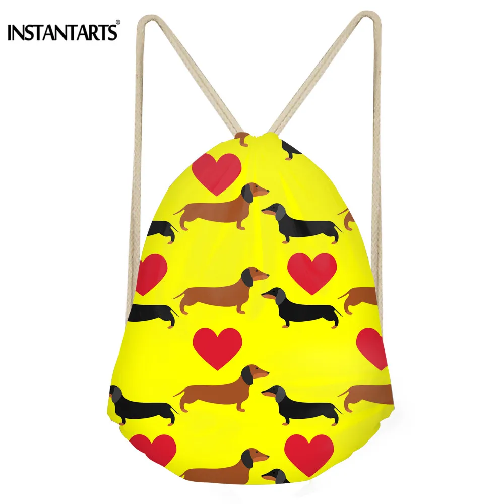 INSTANTARTS2018 New Fashion Backpack 3D Printing Travel Softback Man Women Drawstring Bag Mens Dachshund Dog Drawstring