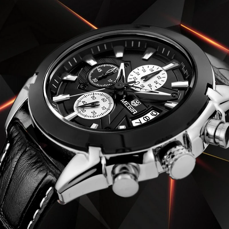 

2018 Megir Mens Watches Top Brand Luxury 2018 Sport Quartz Chronograph Hot Mens Watches Military Army Clock Male Watch Leather
