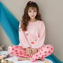 Осенние и зимние женские пижамные комплекты, толстые теплые женские пижамы с длинными рукавами, пижамный комплект с рисунком кролика, штаны, пижамы