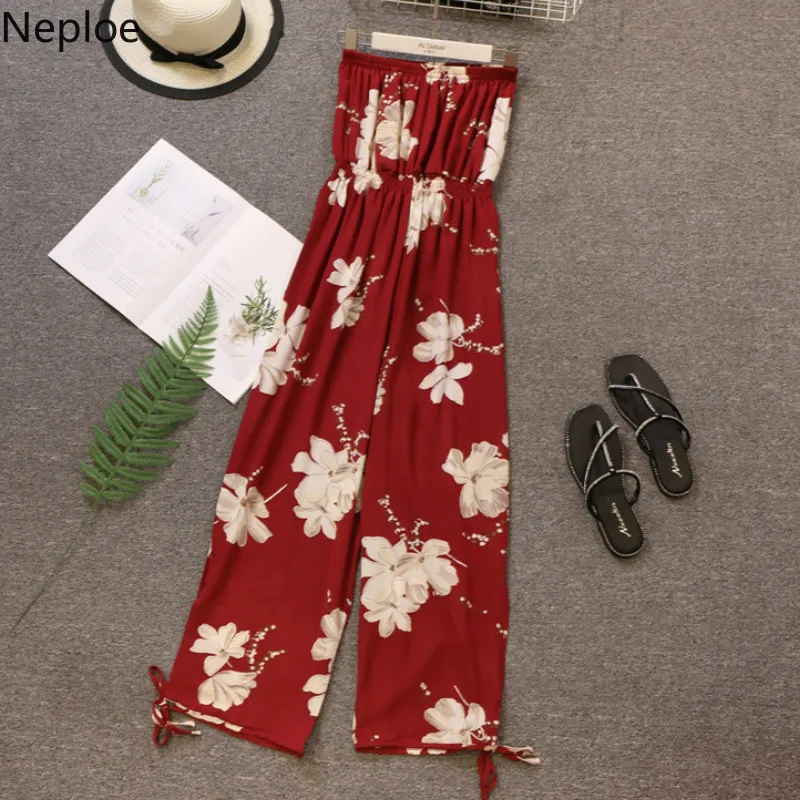 Neploe цветочный узор комбинезон Bohomian пляжный стиль красный черный боди ремень