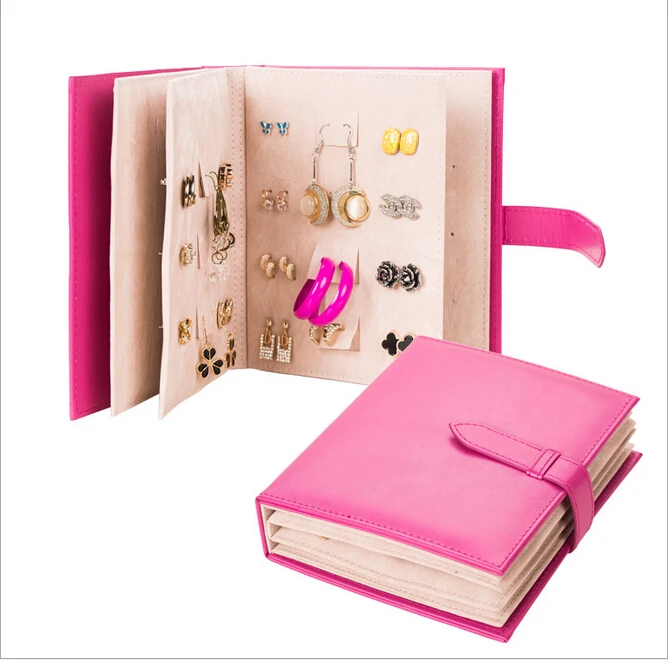 2016 Pu leather Stud Earrings collection book pattern portable jewelry display creative jewelry storage box