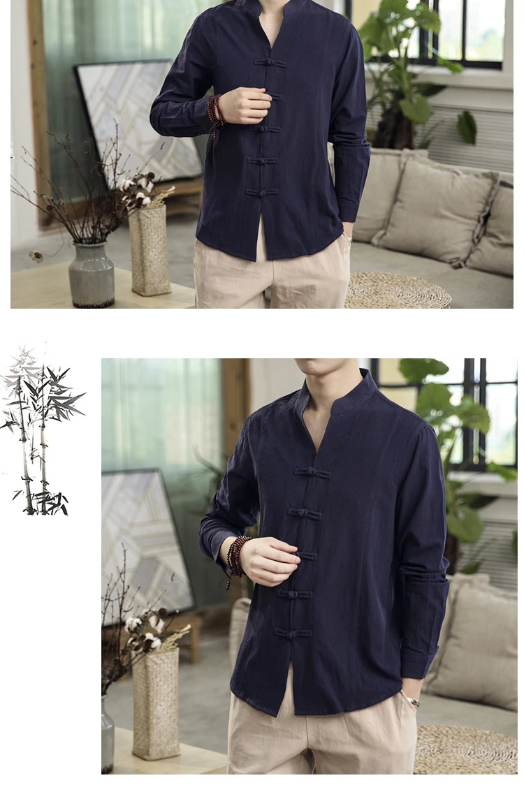 Sinicism Store Men Clothes Man Cotton Linen Casual White Shirts Long Sleeve Shirts Male Chinese Style Solid Shirts