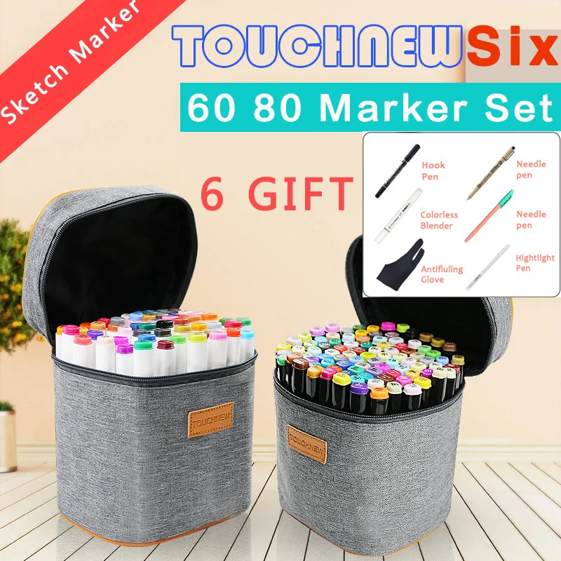 

High Quality Arts Supplies Brush Pen Oily Dual Tip Graphic Design Touchnew Markers Pen Set Marcadores Comics 60 80 Colors