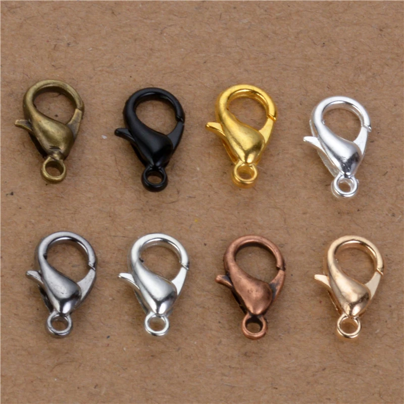 50pcs/lot 12*6mm Lobster Clasp Hooks For Necklace Finding Metal Alloy