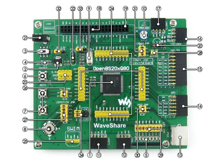 STM8S208MB development board on board resource
