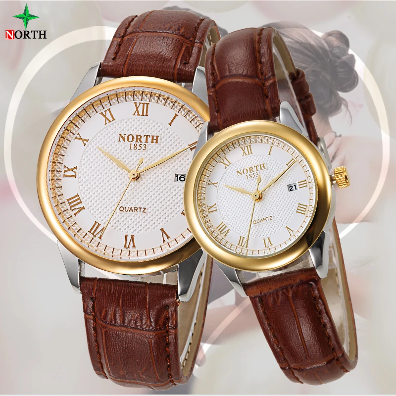 

NORTH NEW Fashion waterproof Couple Watch Men Watch Women wristwatch Quartz Luxury Leather XFCS Lover's Watches Gold Reloj Mujer