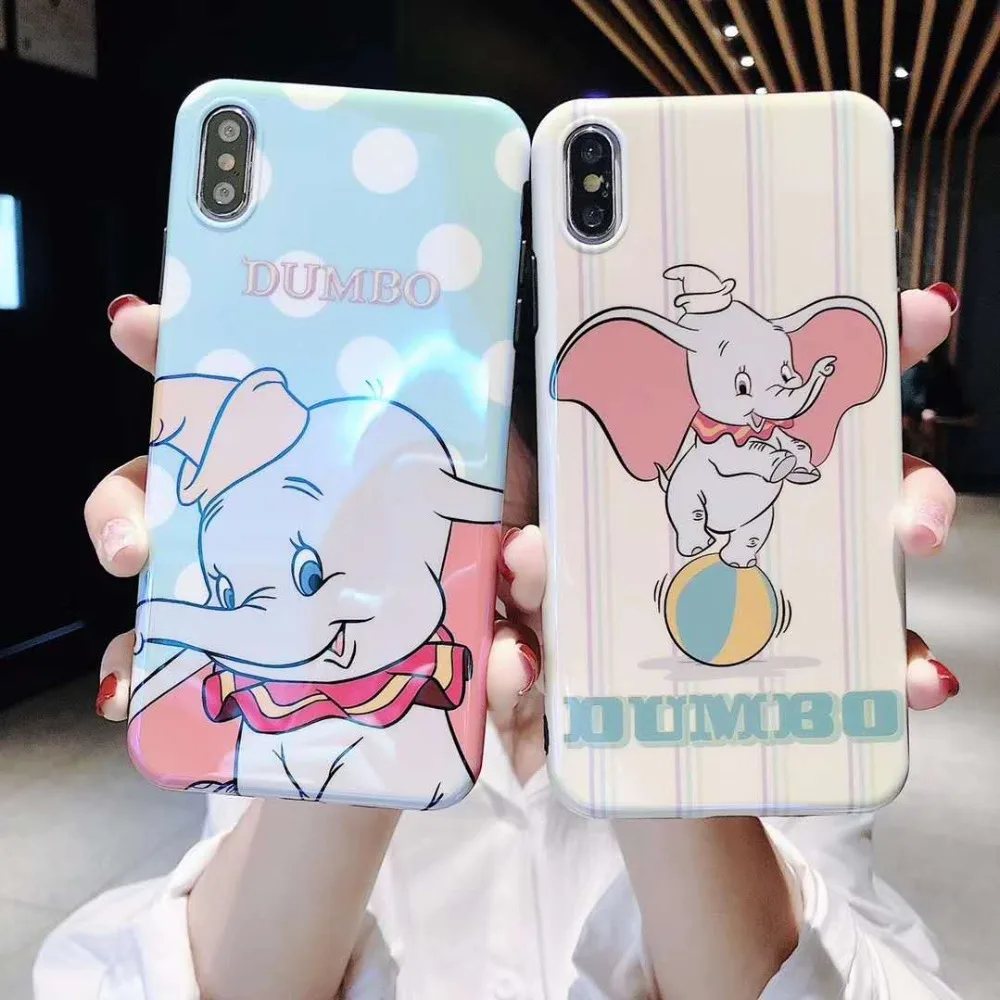 

Cute Cartoon animal Dumbo elephant Blue-ray glossy Doll bracket Phone Case For iPhone X Xs Max Xr 10 8 7 6 6s Plus Cover Fundas