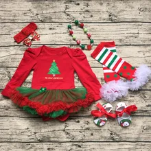 Новинка года, одежда для маленьких девочек Рождественский бутик для маленькой девочки, рождественские комплекты с necklace ем и повязкой на голову, гетры