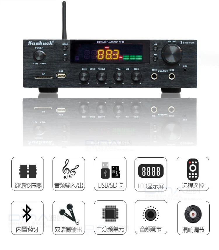 Профессиональный усилитель мощности breeze audio sunbuck AV 80 для караоке Bluetooth fm радио usb sd