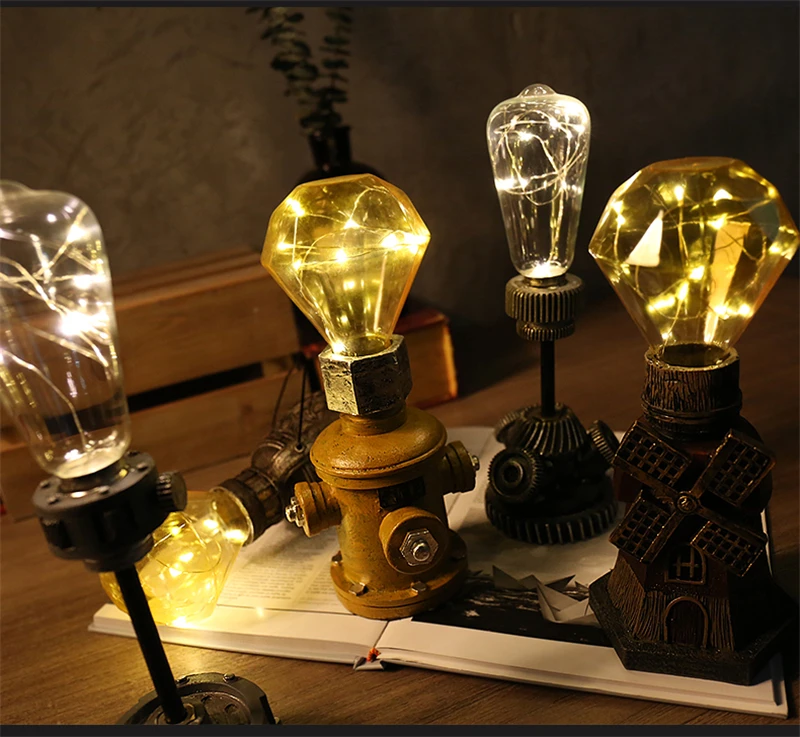 Lâmpada do Vintage Sala de Estar Decoração de Mesa Edison Noturna Casa Deco Retro Sótão Lâmpada Noite Quente Resina Led Nightlight Desktop Luz 10 de Mesa Lâmpada Noite Quente Resina LED Nightlight Desktop