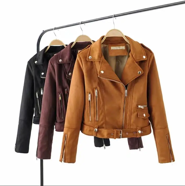 

2019 new fashion autumn ladies leather suede effect motorcycle jacket