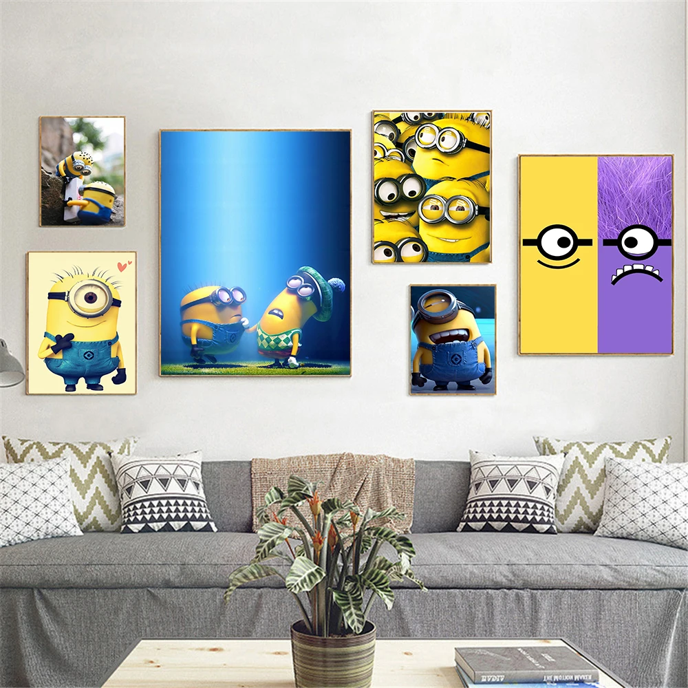 Us 3 51 12 Off Movie Poster Minions Home Decor Canvas Painting Hanging Wall Art Kids Bedroom Decor Cute Poster Anime Cuadros Decoracion In Painting