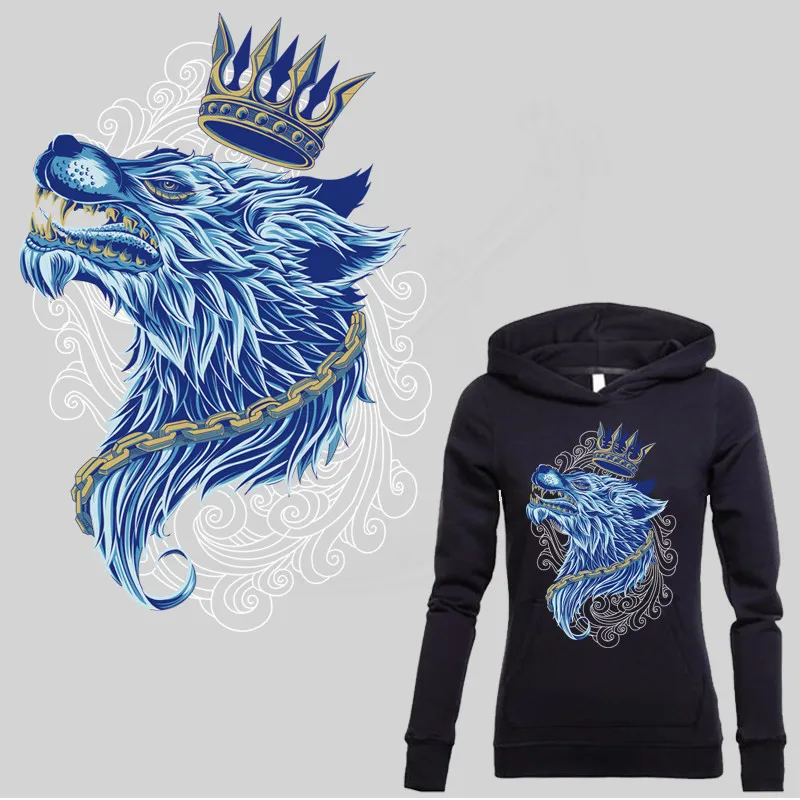 

Europe Fashion style Wolf king Iron-On patches for clothes DIY T-shirt clothing patches Thermal transfer sticker