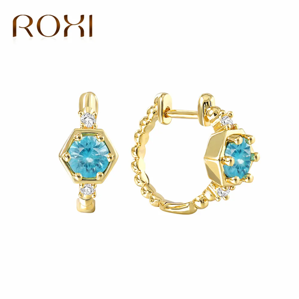 

ROXI Gold Color Hoop Earrings aretes AAA Austrian Crystal Blue Cubic Zirconia Earrings for Women Wedding Party Jewelry oorbellen