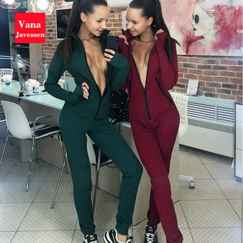 

Long-sleeved Hoodie Zipper Jumpsuit For Women Clothes Autumn Winter Women Rompers Zipper Neck Warm Streetwear Ladies Jumpsuits