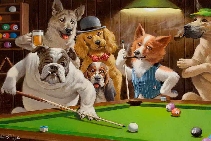 

Free Shipping! Home Decor Art Wall Dogs Playing Pool Billiards Oil Painting Picture Printed On Canvas No Frame