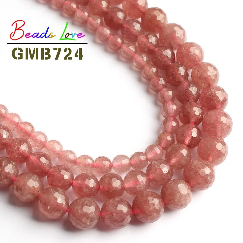 

High Quality Faceted Strawberry Quartz Loose Beads for Jewelry Making 6/8/10mm Natural Stone DIY Bracelet Necklace 15 Inches