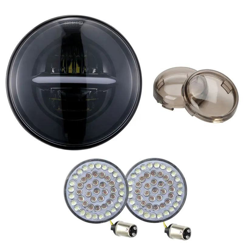 

5.75" LED Headlight with DRL+1157 Bullet Front Turn Signal+smoke turn signals lens cover for Motorcycle Dyna Motorcycle