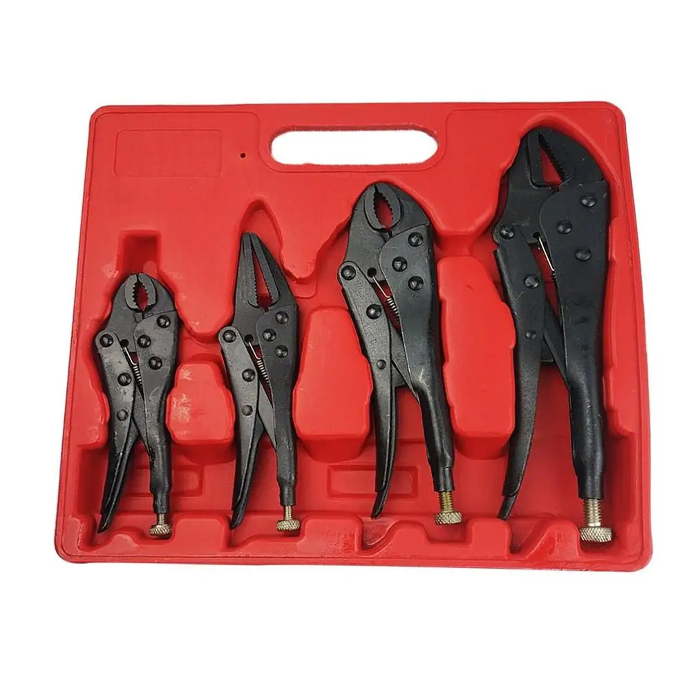 

4 Pcs Heavy Duty Grip Wrench Set 5" Curved Jaw 6.5" Long Nose 7" Curved Jaw 10" Straigt Jaw Grips Tools