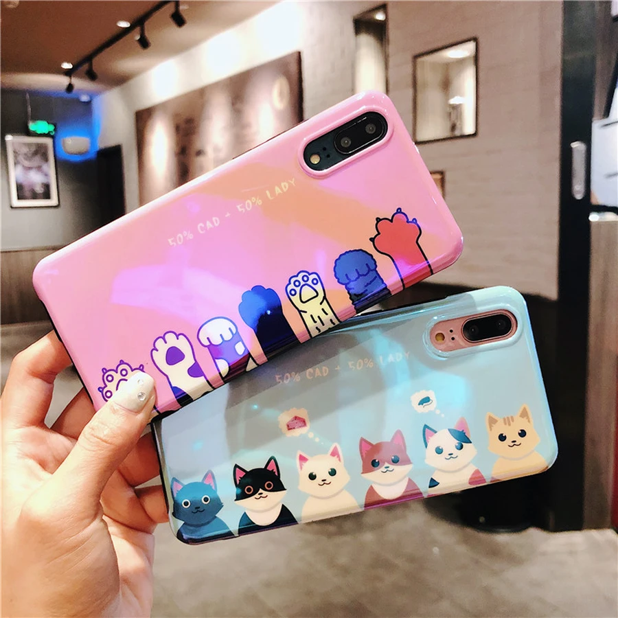 

For huawei mate 20 pro P20 pro honor 10 nova 3 mate 10 pro case cover cute cartoon cat paw blue ray soft silicon phone bag