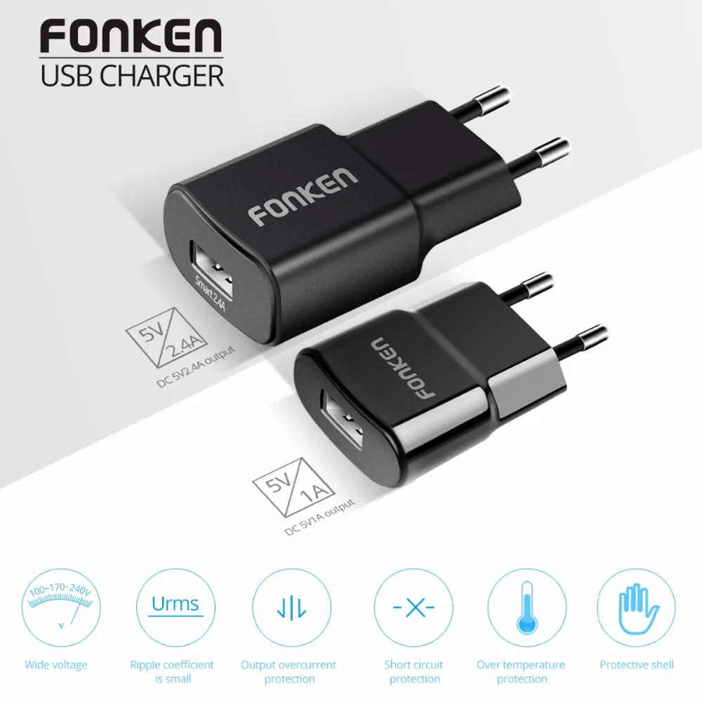 FONKEN 2.4A الذكية شاحن يو اس بي 5 فولت 2A 1A الهاتف شاحن العالمي الجدار شاحن سريع شحن الروبوت المحمول تهمة الطاقة محول FONKEN 2.4A الذكية شاحن يو اس بي 5 فولت 2A 1A الهاتف شاحن العالمي الجدار شاحن سريع شحن الروبوت المحمول تهمة الطاقة محول