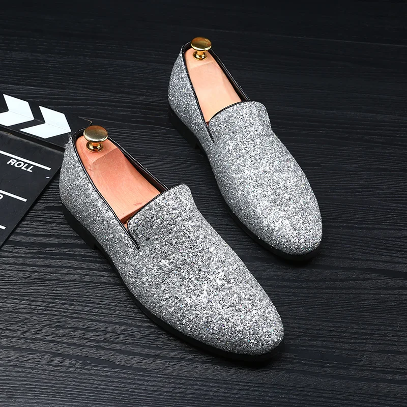 designer shoes men silver gold spiked loafers male rhinestone luxury brand dressing moccasins studded cool flats shoes for men (72)