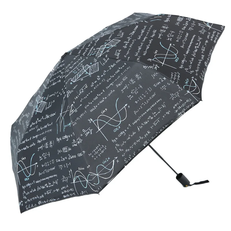 Yesello Портативный Женский зонтик с формулой, черные зонты с защитой от ультрафиолетовых лучей, непромокаемый складной женский маленький Зонт с тремя сложениями, математический зонт