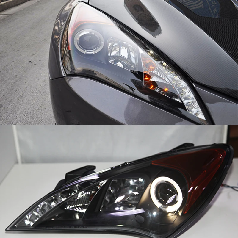 For HYUNDAI Rohens Genesis Coupe LED Head Lamp Angel Eyes 2009 20102011 2012 Year Headlights Amber Reflector