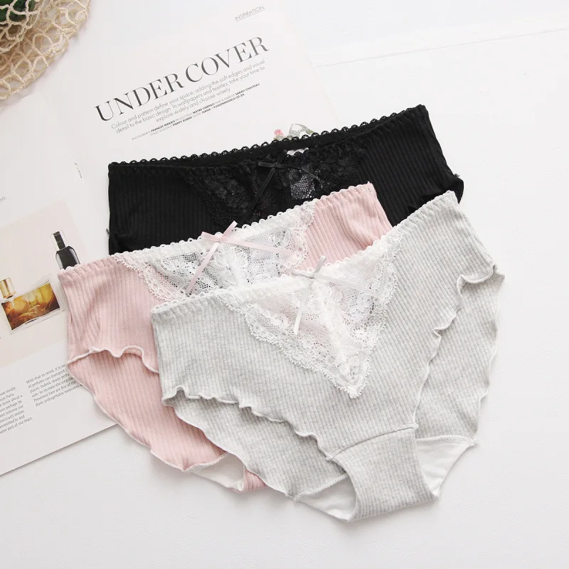 

Women Cotton Sexy Lace Underwear Low Waist Seamless Ruffle Female Panties Cute Lovely Breathable Girl Breifs Lingerie