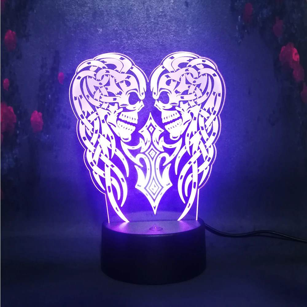 

Scary Skull Double Head Model 3D LED Lava Lamp Christmas Halloween Party Decor Child Gift Amusement park Atmoshpere Night Light