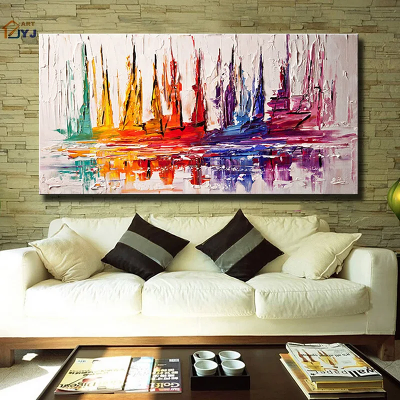 

Hand Painted Abstract Palette Knife Oil Painting Canvas Wall Art Colorful Modern Picture Home Decor for Living Room No Framed