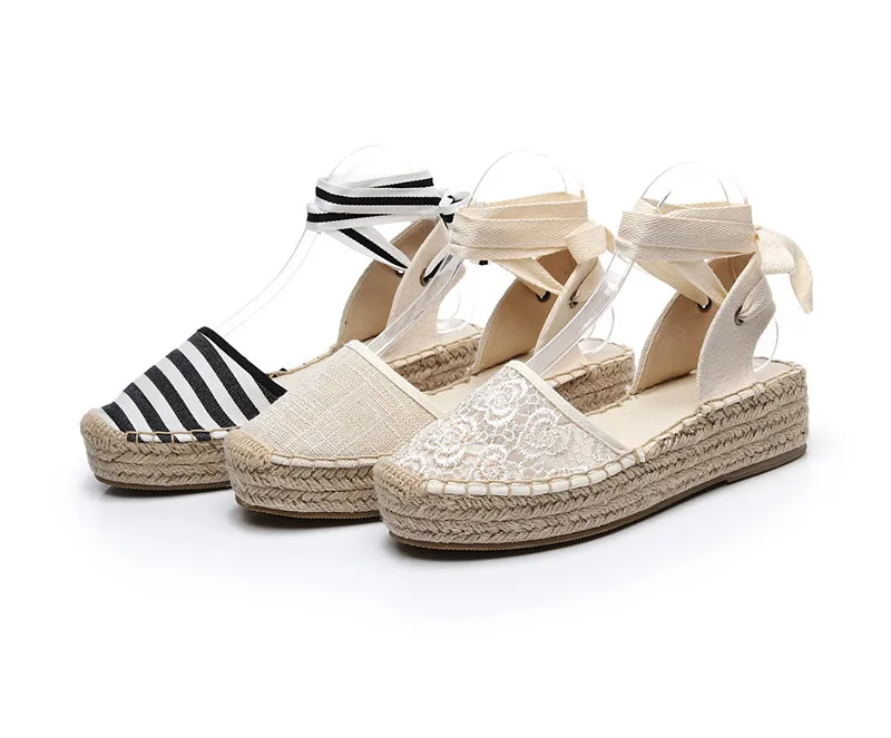Summer Black Striped Wedge Espadrilles Women Sandals Closed Toe Lace Gladiator Sandal Women Casual Lace Up Women Platform Sandal (20)