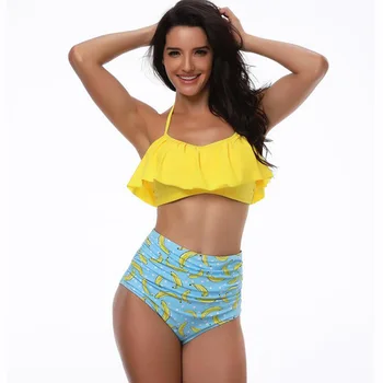 

Push Up New Simple Solid Color Bikini Set Sexy High Waist Beach Swimwear Women Lace Up Flounce Summer Brazilian Swimsuit
