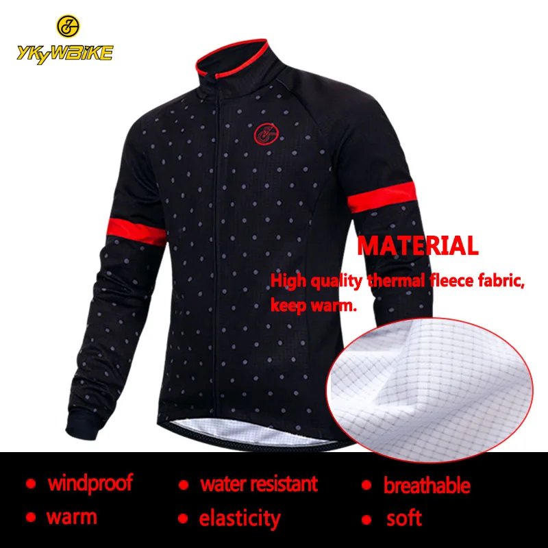 

YKYWBIKE Top quality -5 to 10 degrees Cycling Winter Windproof waterproof thermal long fleece jacket soft jersey Ropa ciclismo
