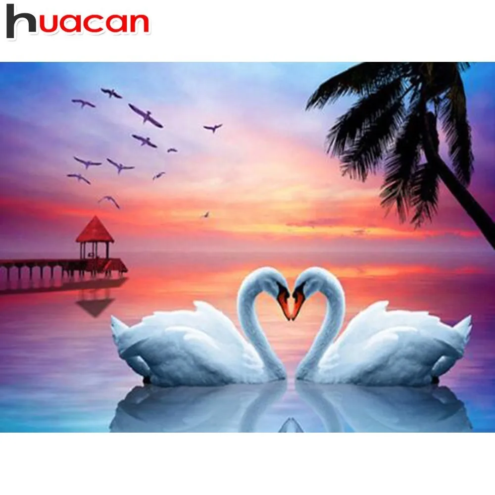 

HUACAN 5D Diamond Painting Swan Lover Diamond Mosaic Picture Of Rhinestones Diamond Embroidery Cross Stitch Animal Home Decor