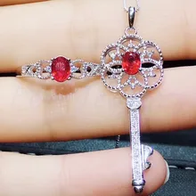 Натуральный настоящий набор ювелирных изделий с рубинами 1 шт. кольцо 1 шт. кулон 925 серебро 0.55ct* 2шт драгоценный камень# J1922107