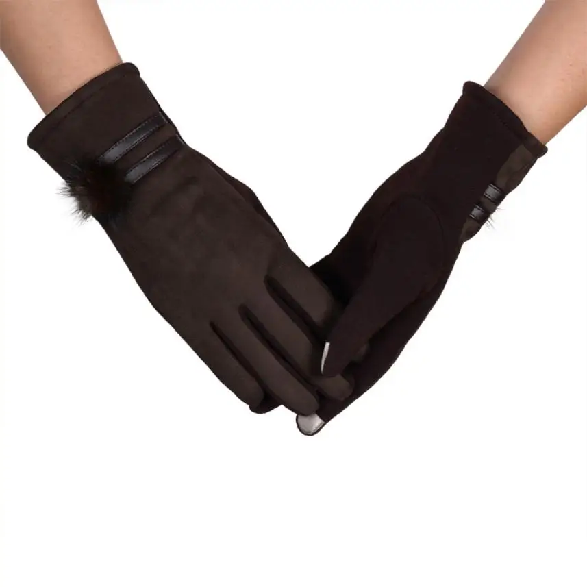 Модные стильные перчатки для женщин Женские варежки теплые с кашемировой подкладкой хлопковые наручные однотонные перчатки для сенсорного экрана женские Ja112 - Цвет: Brown