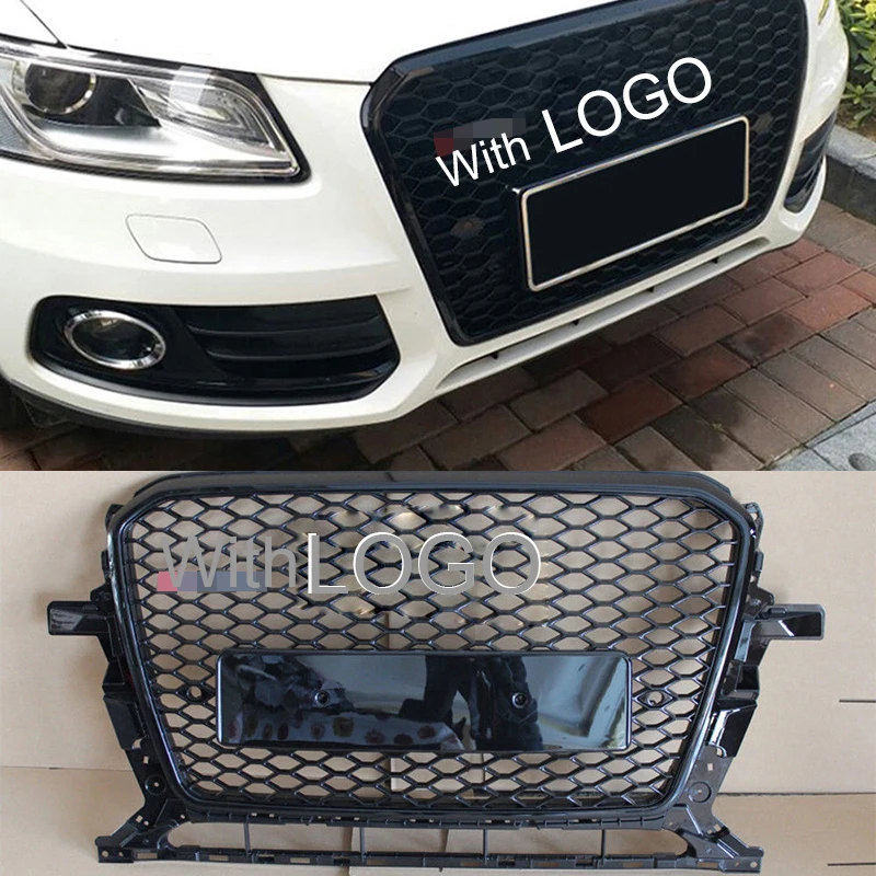 

1Pc Car Racing Grille For Audi Q5 Grill RSQ5 2013-2017 Emblems Logo Radiator Chrome Trim Front Bumper Modify Part Mesh Honeycomb