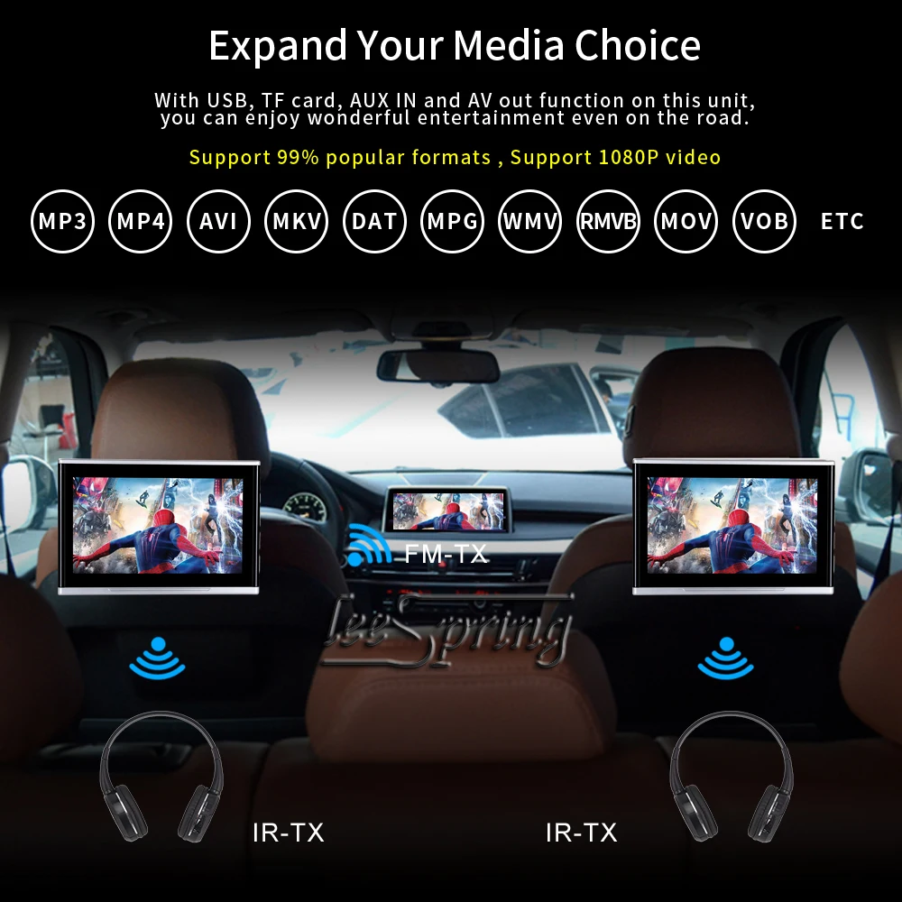 

10.1 inch Touch Screen Headrest Monitor DVD Player with FM/IR/USB/SD(MP5)/Support Wireless game/1080P