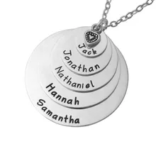Nombre del disco pila Estilo personalizado En Capas collar, colgante de la aleación, grabado nombre familiar, personalizado collar de la madre