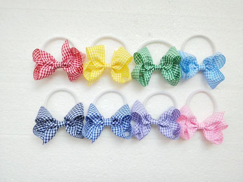 

2 pcs 3" gingham plaid hair bows clips hair ties accessories women girl Princess ABC hairbows headwear hair elastic HD3550