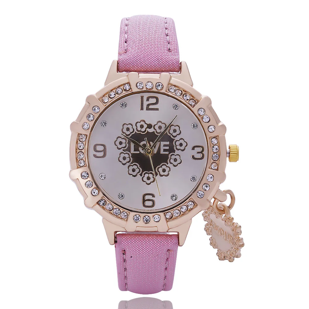 

Love peach pendant belt watch female number inlaid diamond British watch