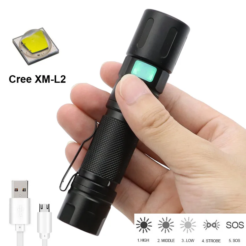 

Tactical Flashlight Torch cree led T6 L2 Lampe Torche Ultra PuissanteTaschenlampe Zaklamp Zoom USB Rechargeable 18650 Lanterna