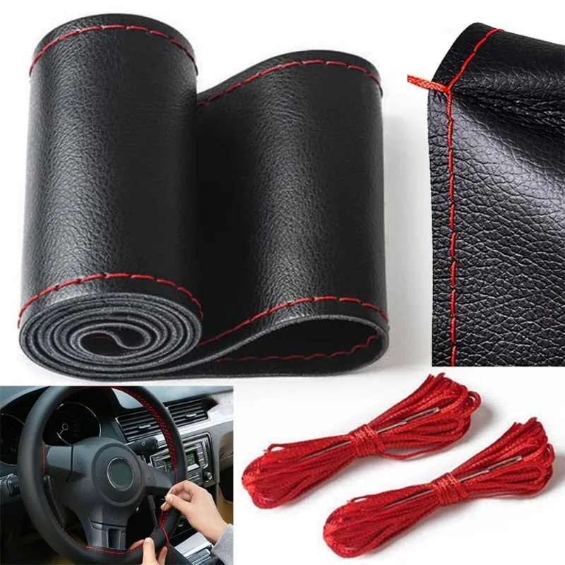 

DIY Steering Wheel Covers Soft Leather Braid On The Steering Wheel Of Car With Needle Thread