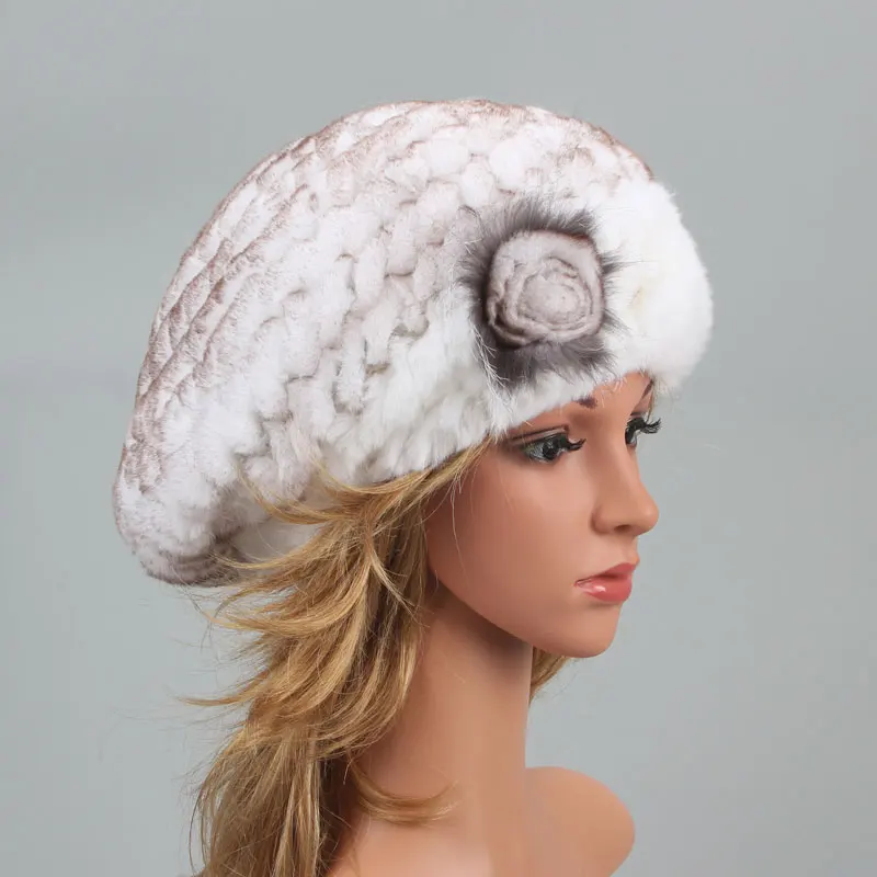 ICYMI женский берет, шапка, натуральная шапка из меха кролика Рекс, модная Высококачественная вязаная эластичная зимняя шапка из натурального меха для женщин - Цвет: Color 11