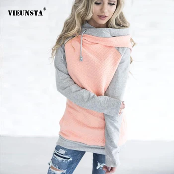 

VIEUNSTA Oversize Hoodies Sweatshirt Zipper Hooded Patchwork Pullover Sweatshirt Women Autumn Winter Warm Coat Drawstring Hoodie