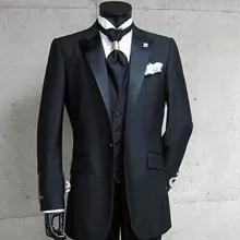 Лидер продаж, облегающие Модные Черные смокинги для жениха костюм жениха для свадебной вечеринки костюм для мальчиков(куртка+ штаны+ галстук+ жилет) костюм жениха