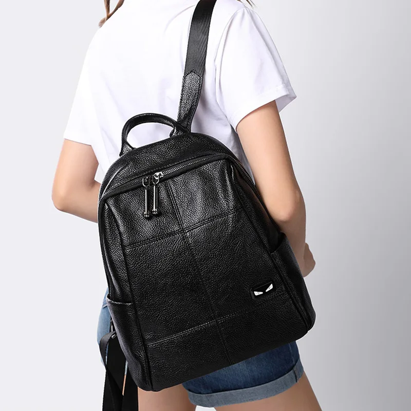 

New Style Women's Fashion Wild Backpacks High Capacity Genuine Leather Multifunction Angry Bird Student Bags