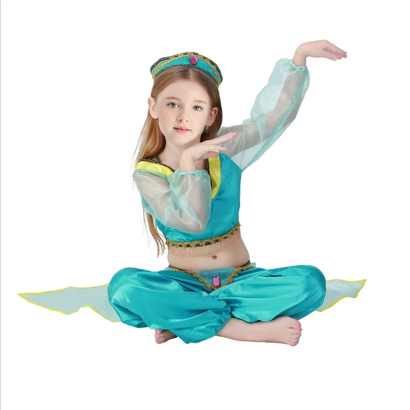 Костюм принцессы с лампой для девочек; Детский костюм для костюмированной вечеринки на Хэллоуин; платье индийской принцессы для танца живота
