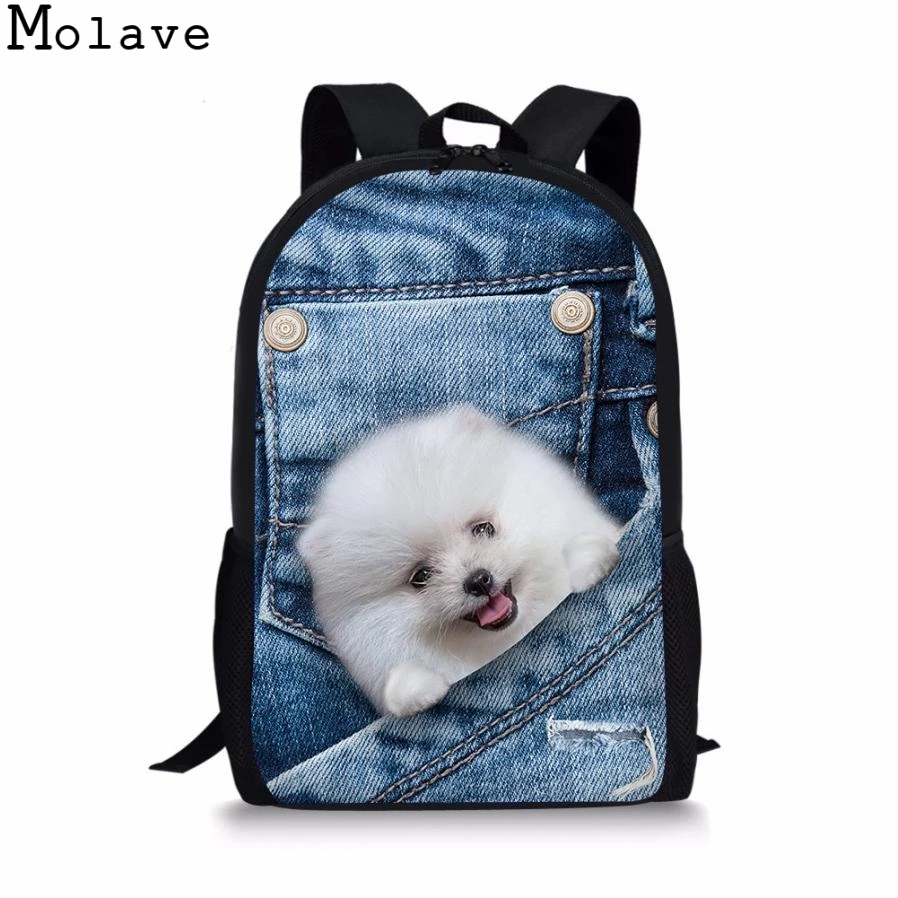 MOLAVE Cute Pet Dog Pug Printed Children School Bag for Girls 3D Black